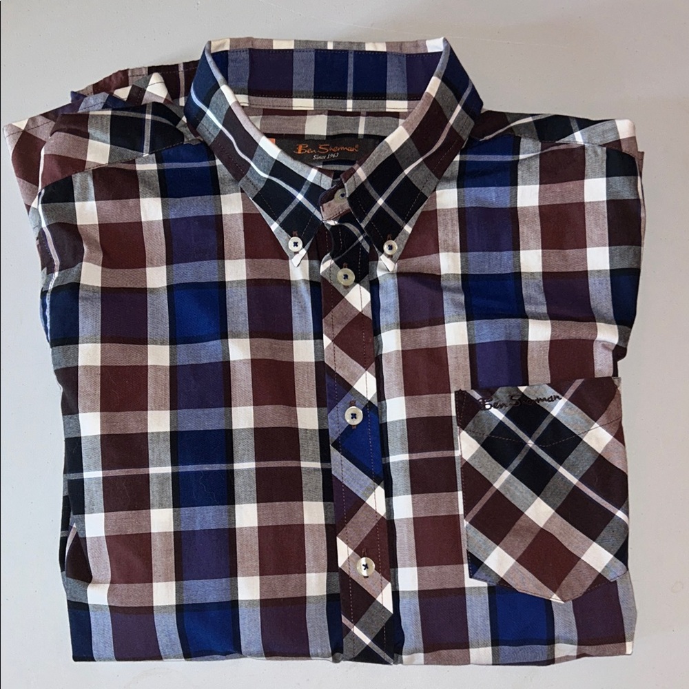 Ben Sherman Men's long sleeve Checkered Shirt - Blue, Brown, and White